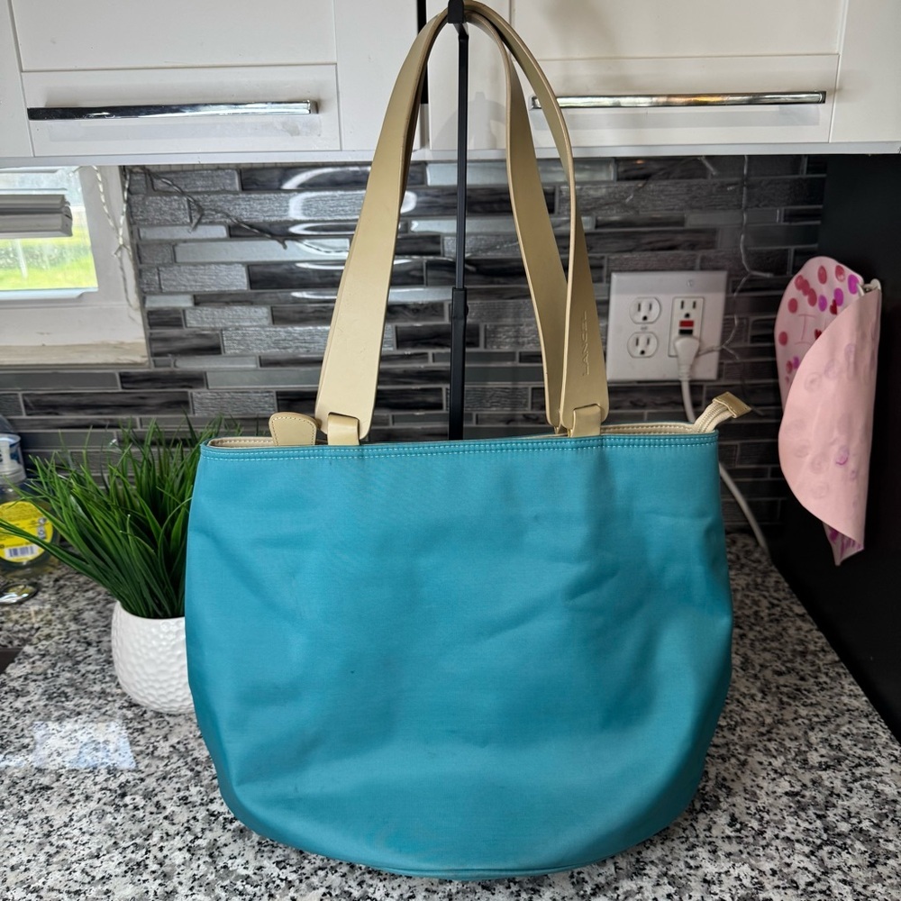 Lancel | Women's Blue and Tan Shoulder Bag